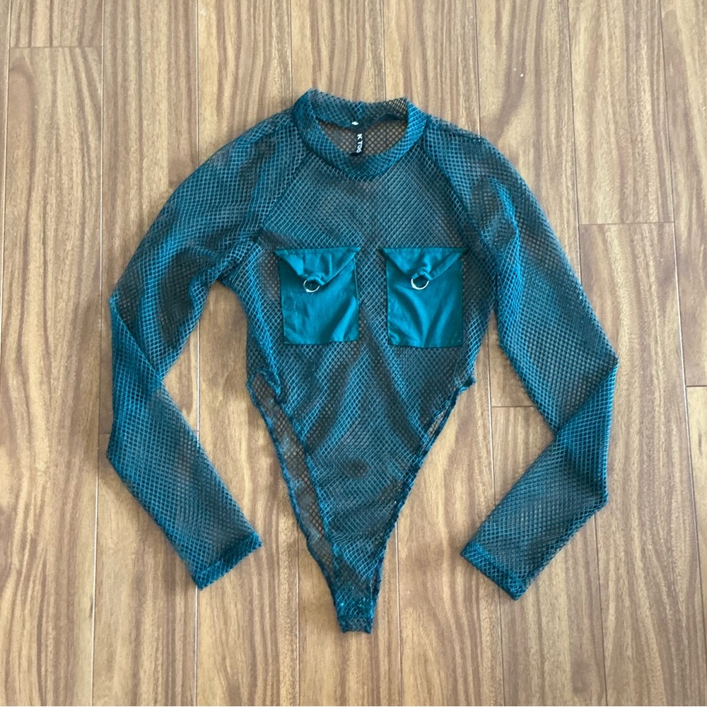 KTOO Teal Mesh Long Sleeve Bodysuit